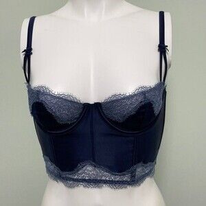 Victoria’s Secret Blue Satin and Lace Bustier bra top 34C NWT